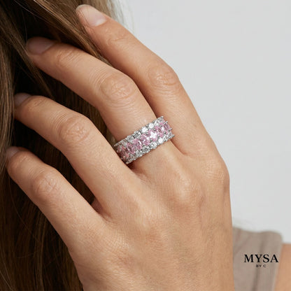 MYSA Pink Eternity Glow Ring Cincin Wanita Silver Mewah Kristal Pink Cubic Zirconia