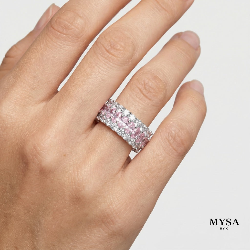 MYSA Pink Eternity Glow Ring Cincin Wanita Silver Mewah Kristal Pink Cubic Zirconia