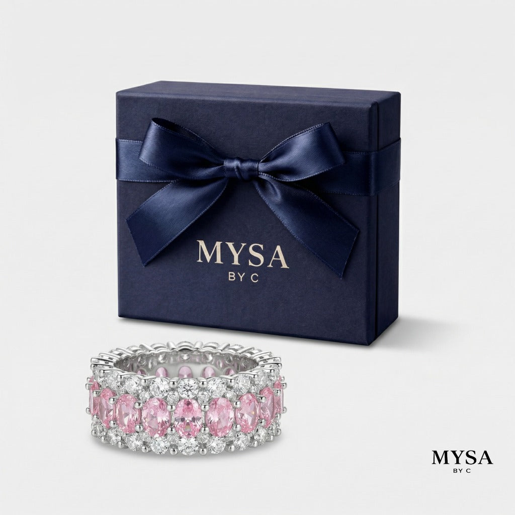 MYSA Pink Eternity Glow Ring Cincin Wanita Silver Mewah Kristal Pink Cubic Zirconia