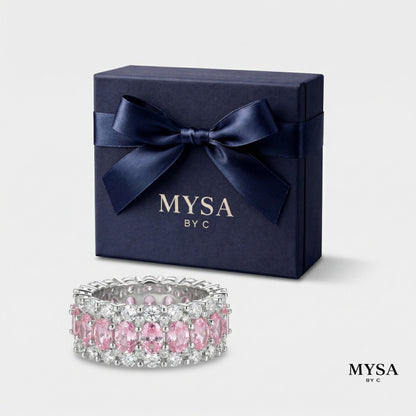 MYSA Pink Eternity Glow Ring Cincin Wanita Silver Mewah Kristal Pink Cubic Zirconia
