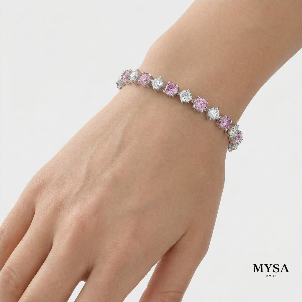 MYSA Rose Bloom Bracelet Gelang Tangan Wanita Silver Kristal Pink Cubic Zirconia Mewah