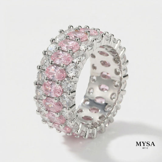 MYSA Pink Eternity Glow Ring Cincin Wanita Silver Mewah Kristal Pink Cubic Zirconia