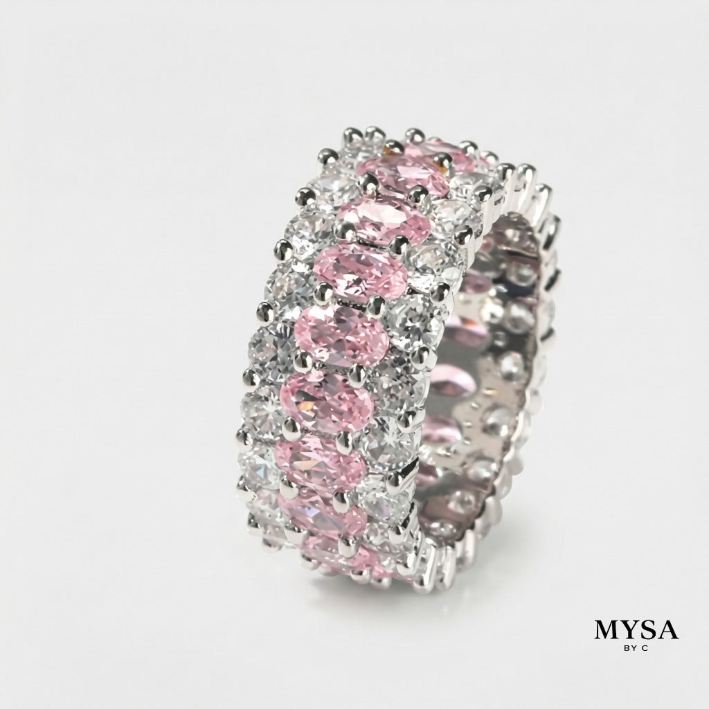 MYSA Pink Eternity Glow Ring Cincin Wanita Silver Mewah Kristal Pink Cubic Zirconia