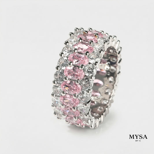 MYSA Pink Eternity Glow Ring Cincin Wanita Silver Mewah Kristal Pink Cubic Zirconia