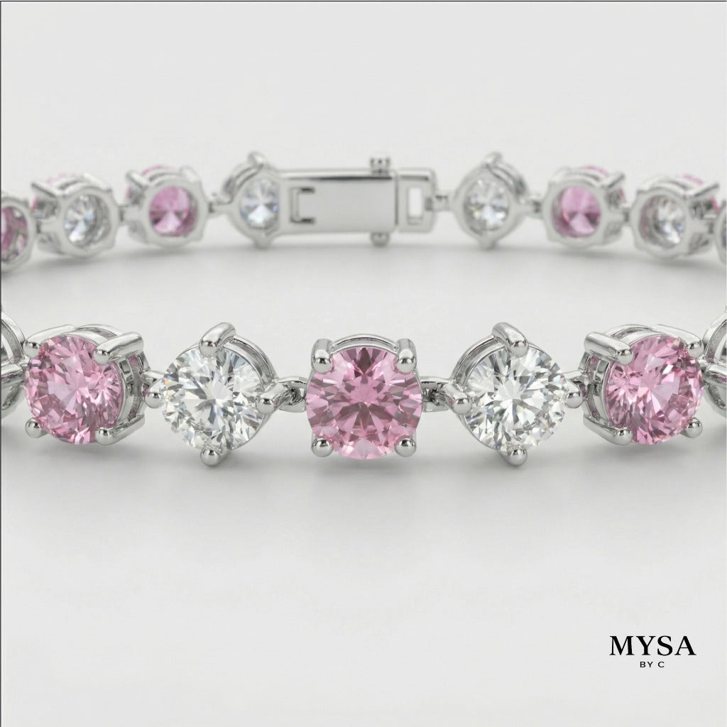 MYSA Rose Bloom Bracelet Gelang Tangan Wanita Silver Kristal Pink Cubic Zirconia Mewah