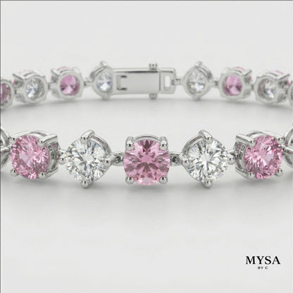 MYSA Rose Bloom Bracelet Gelang Tangan Wanita Silver Kristal Pink Cubic Zirconia Mewah