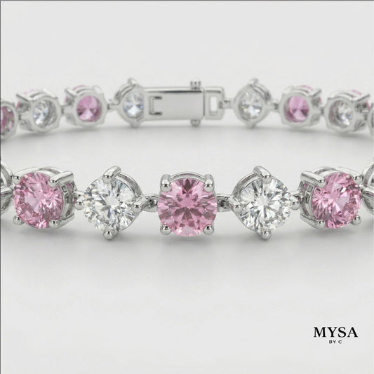 MYSA Rose Bloom Bracelet Gelang Tangan Wanita Silver Kristal Pink Cubic Zirconia Mewah
