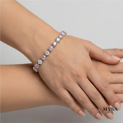 MYSA Rose Bloom Bracelet Gelang Tangan Wanita Silver Kristal Pink Cubic Zirconia Mewah
