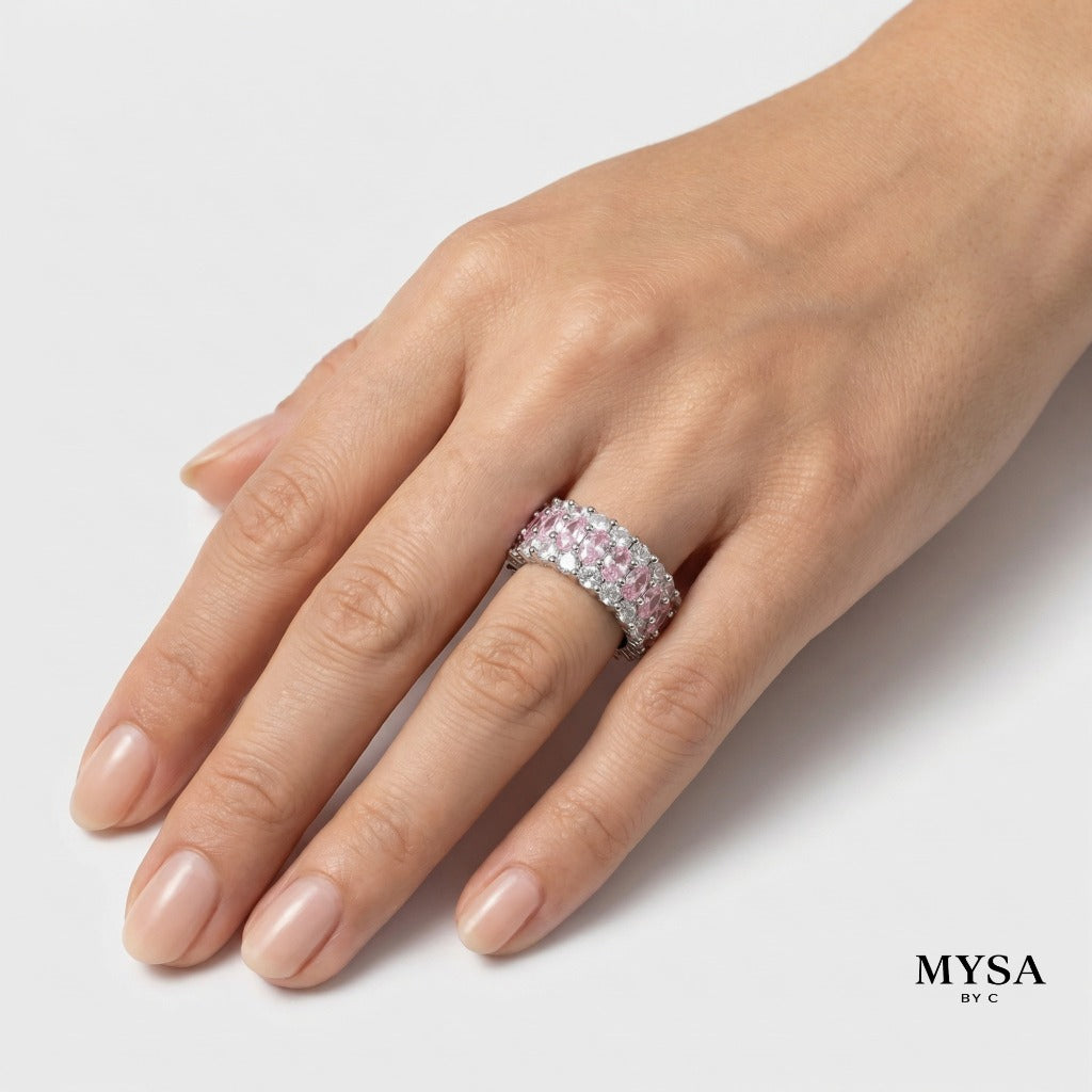 MYSA Pink Eternity Glow Ring Cincin Wanita Silver Mewah Kristal Pink Cubic Zirconia