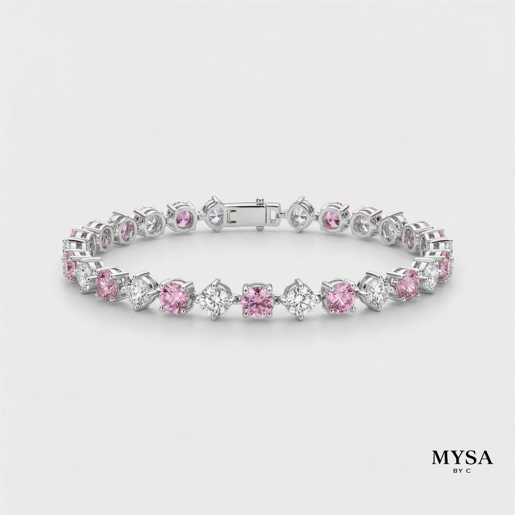 MYSA Rose Bloom Bracelet Gelang Tangan Wanita Silver Kristal Pink Cubic Zirconia Mewah