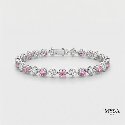 MYSA Rose Bloom Bracelet Gelang Tangan Wanita Silver Kristal Pink Cubic Zirconia Mewah