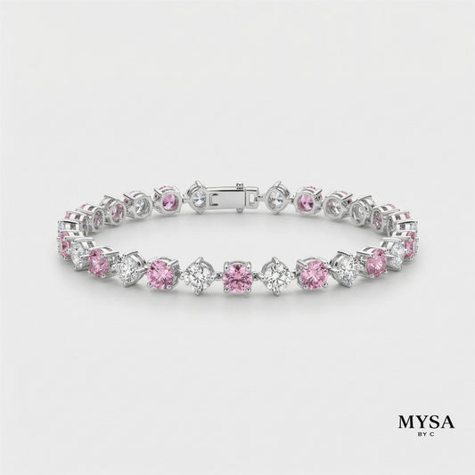 MYSA Rose Bloom Bracelet Gelang Tangan Wanita Silver Kristal Pink Cubic Zirconia Mewah